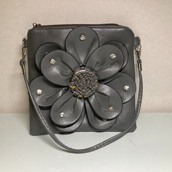 Grey or Blue Flower Floral Purse - Picture 1 of 2